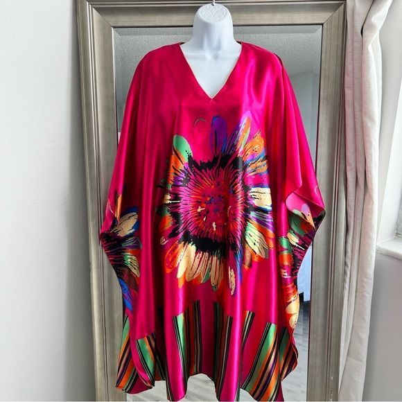 AY signature Tops - AY SIGNATURE Tropical Fuschia Floral Painted Long Kaftan Dress One Size.